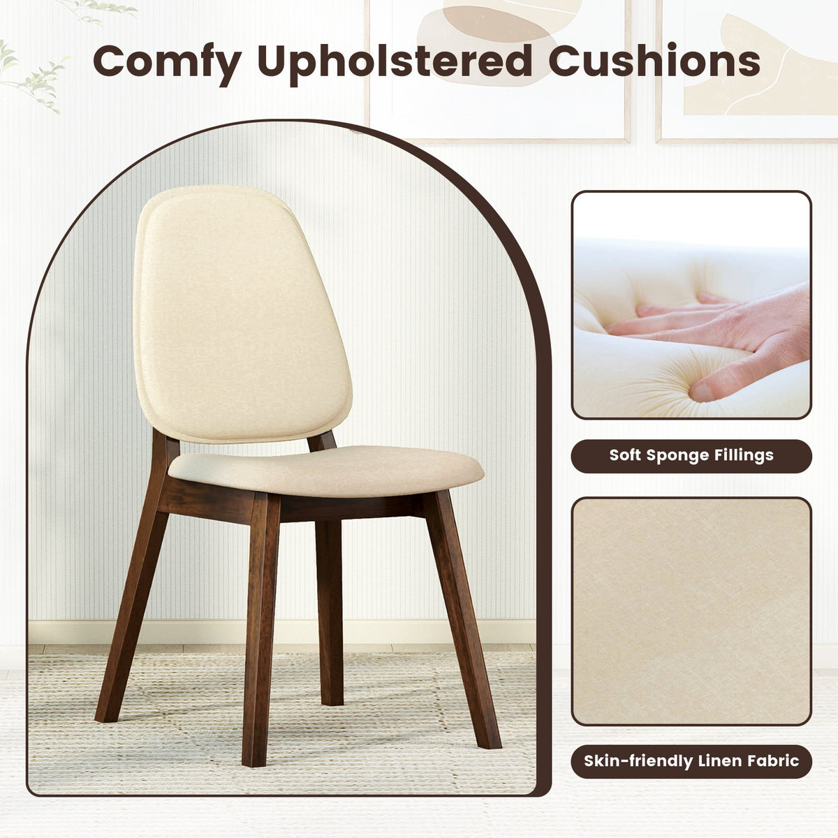 Wooden Dining Chair Set of 4 Mid-Century Modern Upholstered Side Armless Chair-Brown view 5