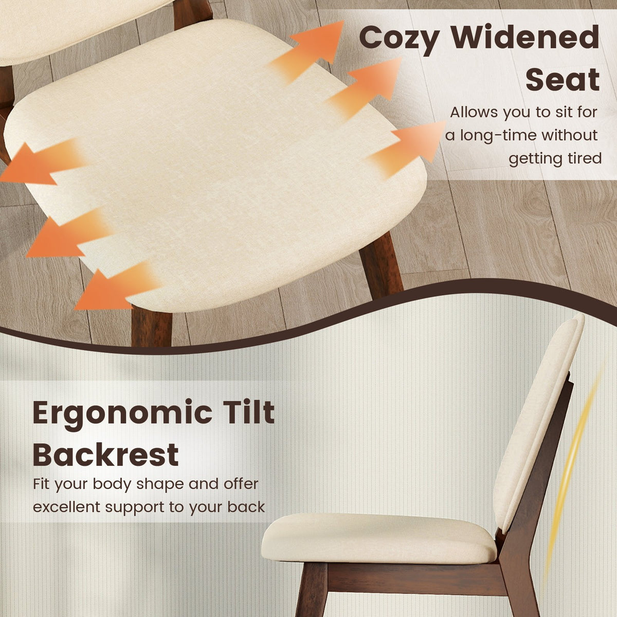 Wooden Dining Chair Set of 4 Mid-Century Modern Upholstered Side Armless Chair-Brown view 6