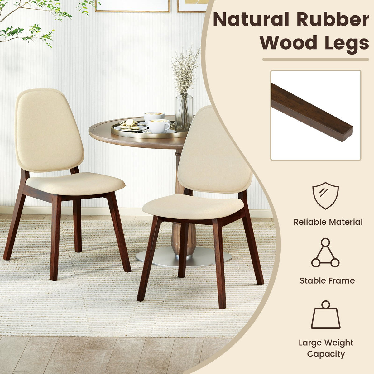 Wooden Dining Chair Set of 4 Mid-Century Modern Upholstered Side Armless Chair-Brown view 7