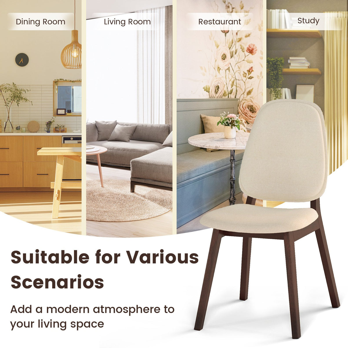 Wooden Dining Chair Set of 4 Mid-Century Modern Upholstered Side Armless Chair-Brown view 8