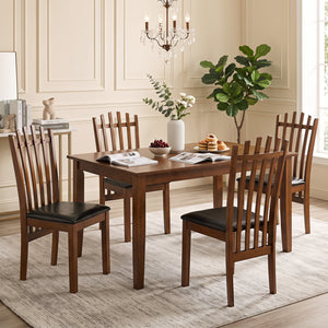 Wooden Dining Chair Set of 4 with Spindle Back & PU Leather Seat-Black view 2