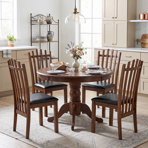 Wooden Dining Chair Set of 4 with Spindle Back & PU Leather Seat-Black view 3
