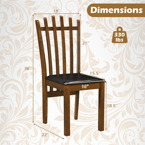Wooden Dining Chair Set of 4 with Spindle Back & PU Leather Seat-Black view 4