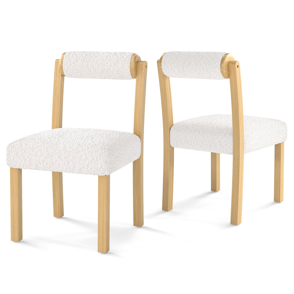Wooden Dining Chair with Rubber Wood Frame and Cylinder Back Set of 2-White view 4