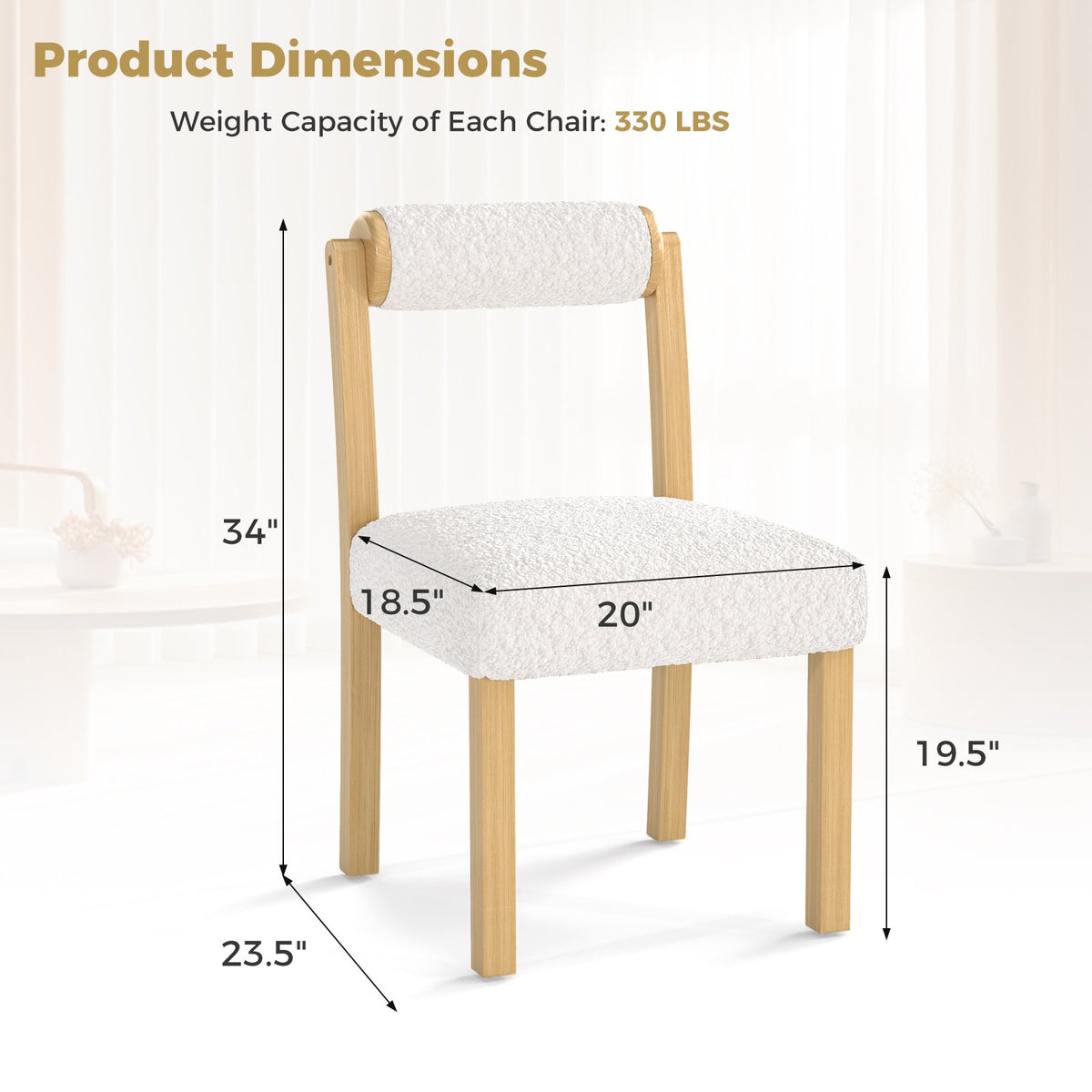 Wooden Dining Chair with Rubber Wood Frame and Cylinder Back Set of 2-White view 5