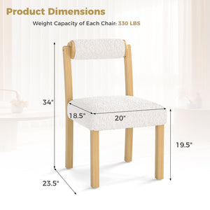 Wooden Dining Chair with Rubber Wood Frame and Cylinder Back Set of 2-White view 5