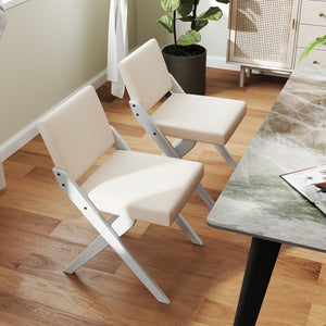 Wooden Dining Chairs of 2 with Rubber Wood Frame and Padded Cushions-White view 3