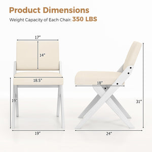 Wooden Dining Chairs of 2 with Rubber Wood Frame and Padded Cushions-White view 4