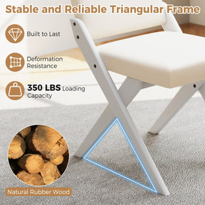 Wooden Dining Chairs of 2 with Rubber Wood Frame and Padded Cushions-White view 5