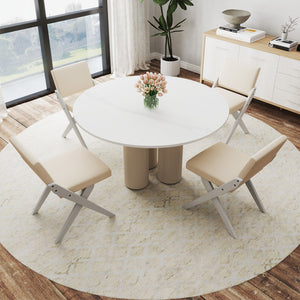 Wooden Dining Chairs of 2 with Rubber Wood Frame and Padded Cushions-White view 7