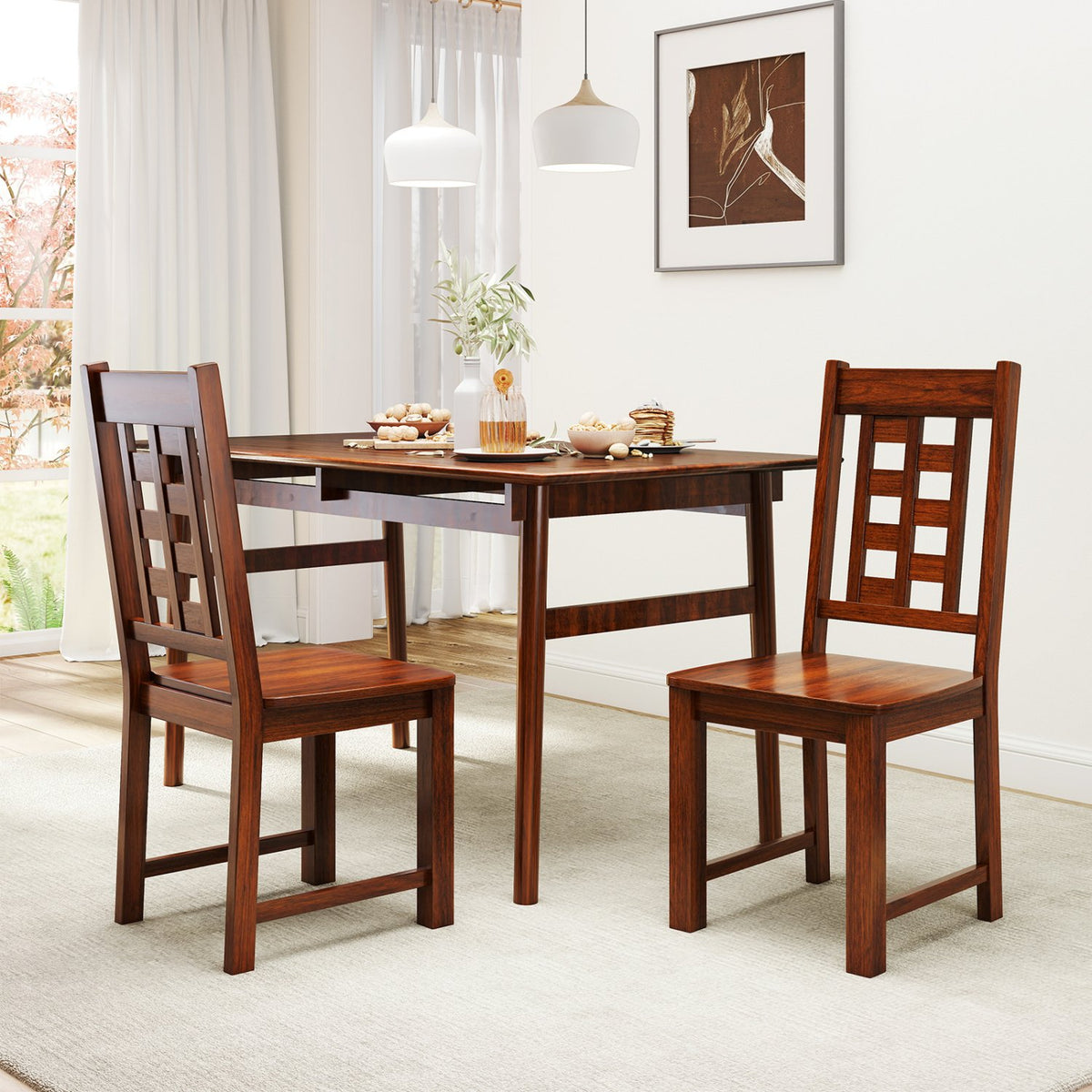 Wooden Dining Chairs Set of 2 Kitchen Chair with Solid Rubber Wood Frame-Walnut view 2