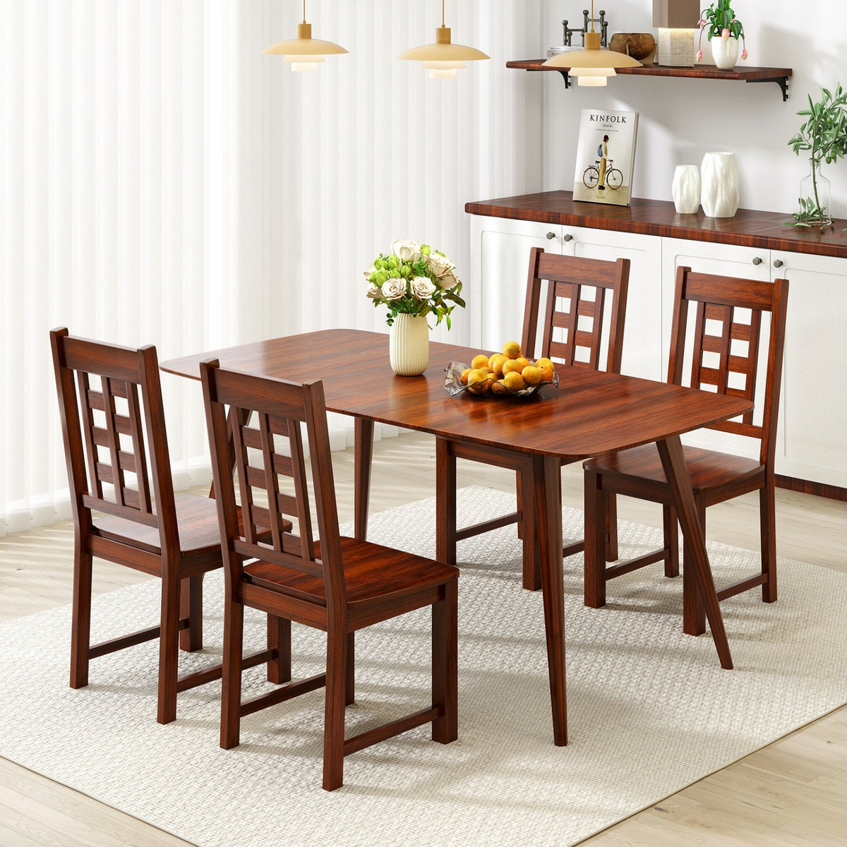 Wooden Dining Chairs Set of 2 Kitchen Chair with Solid Rubber Wood Frame-Walnut view 5