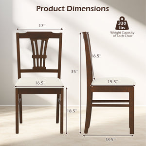 Wooden Dining Chairs Set of 2 Upholstered Kitchen Chairs with Solid Rubber Wood Frame-Beige view 4