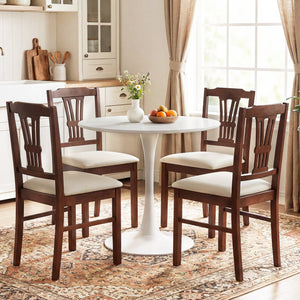 Wooden Dining Chairs Set of 2 Upholstered Kitchen Chairs with Solid Rubber Wood Frame-Beige view 5