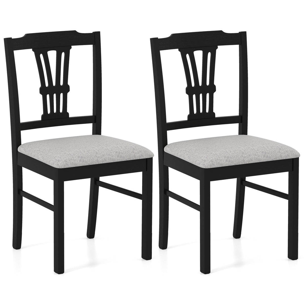 Wooden Dining Chairs Set of 2 Upholstered Kitchen Chairs with Solid Rubber Wood Frame-Gray