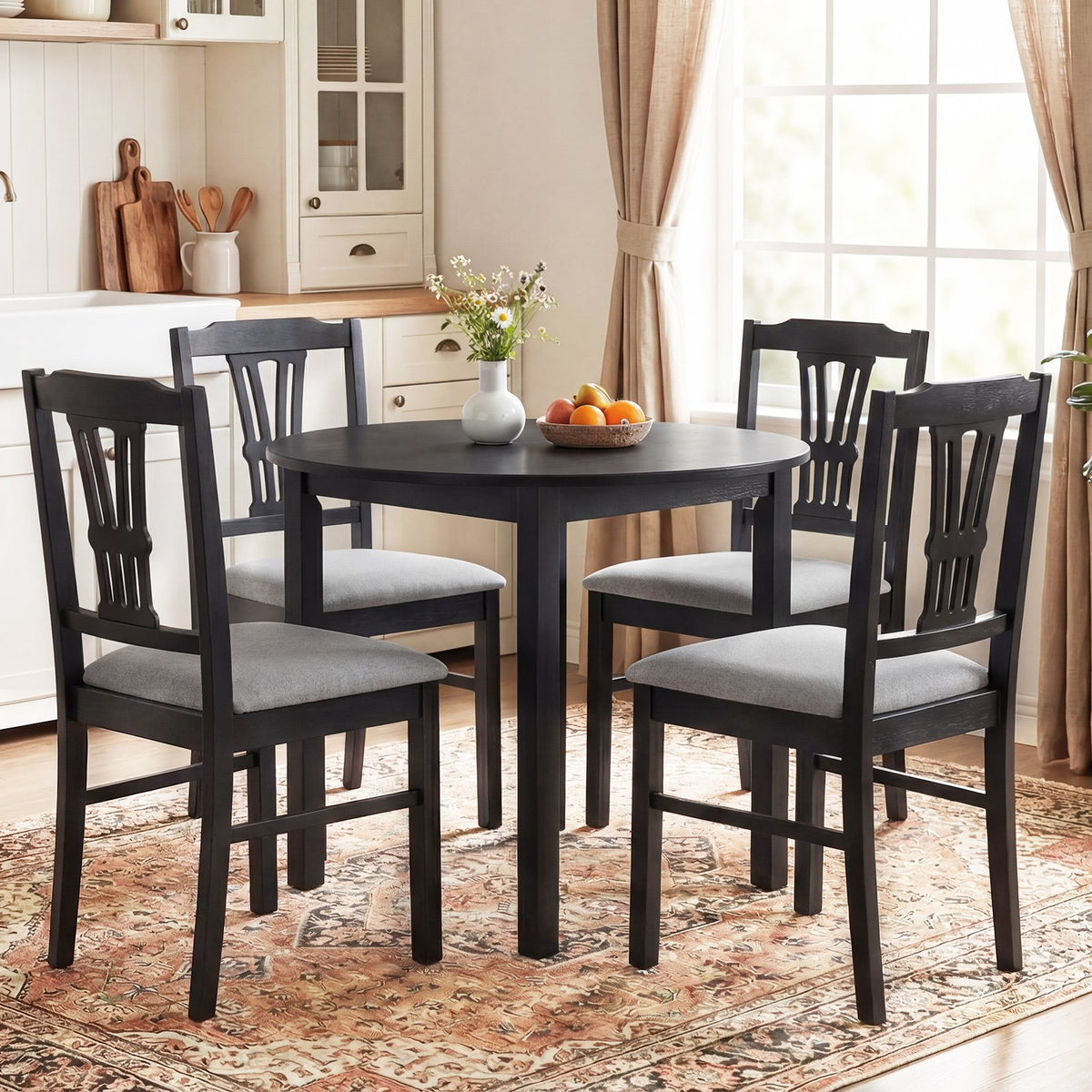 Wooden Dining Chairs Set of 2 Upholstered Kitchen Chairs with Solid Rubber Wood Frame-Gray view 5