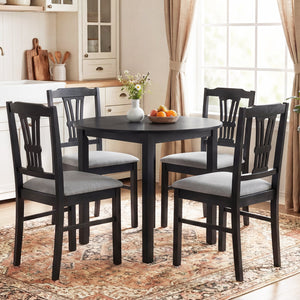 Wooden Dining Chairs Set of 2 Upholstered Kitchen Chairs with Solid Rubber Wood Frame-Gray view 5