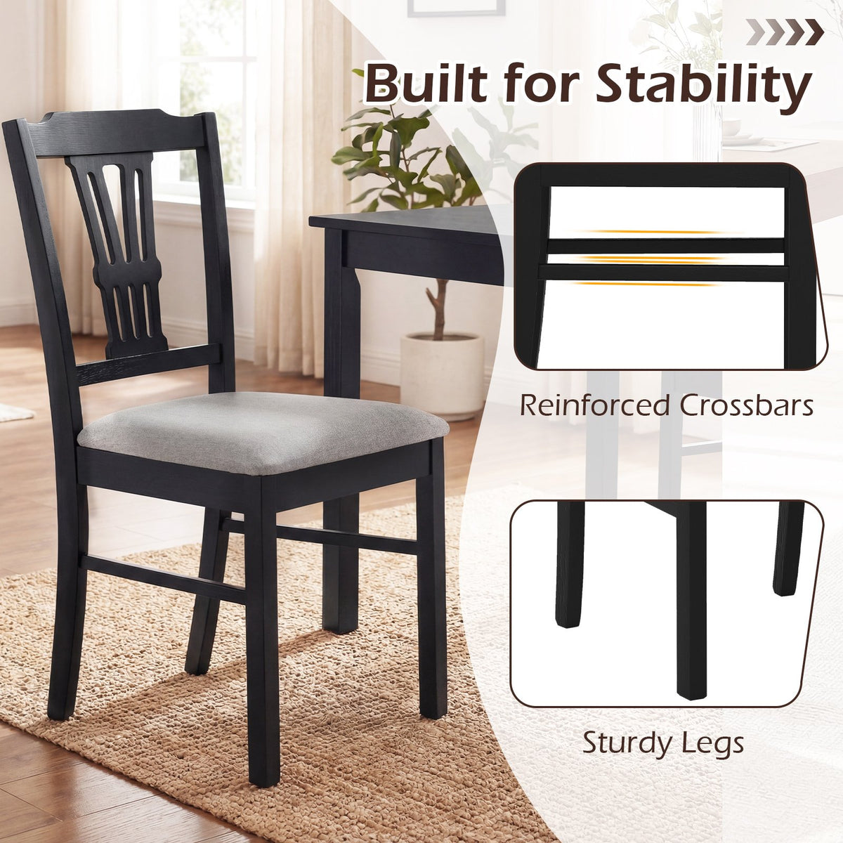 Wooden Dining Chairs Set of 2 Upholstered Kitchen Chairs with Solid Rubber Wood Frame-Gray view 9