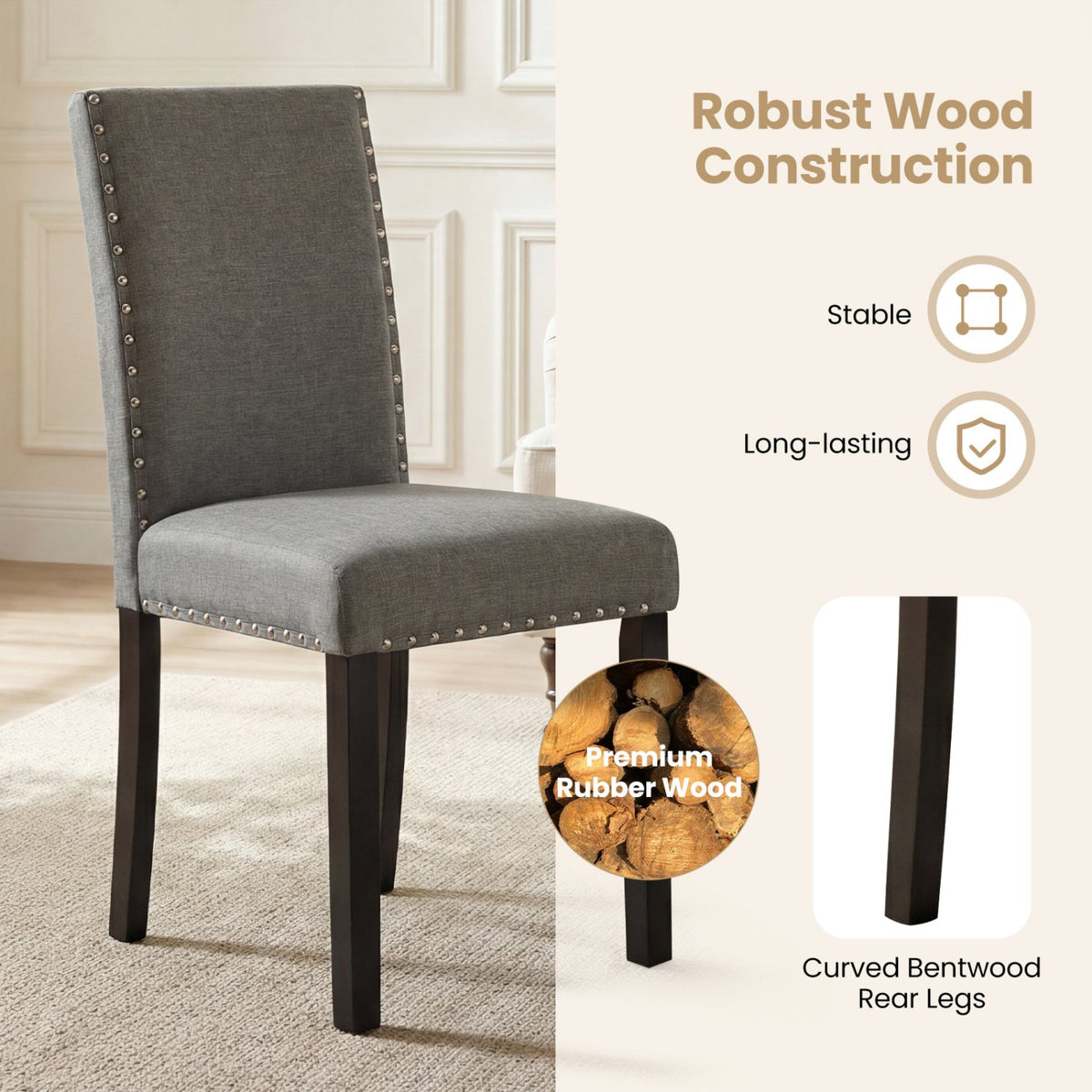 Wooden Dining Chairs Set of 2 with Bent Wood Legs view 5