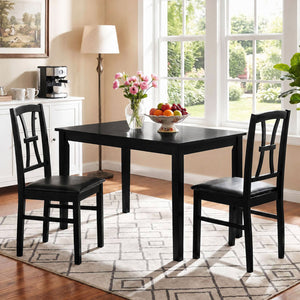 Wooden Dining Chairs Set of 2 with Faux Leather Padded Seat for Kitchen-Black view 2