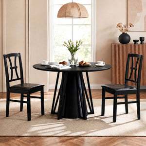 Wooden Dining Chairs Set of 2 with Faux Leather Padded Seat for Kitchen-Black view 3