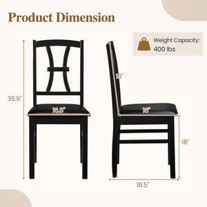 Wooden Dining Chairs Set of 2 with Faux Leather Padded Seat for Kitchen-Black view 4