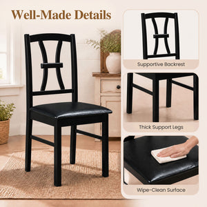 Wooden Dining Chairs Set of 2 with Faux Leather Padded Seat for Kitchen-Black view 5