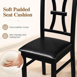 Wooden Dining Chairs Set of 2 with Faux Leather Padded Seat for Kitchen-Black view 7