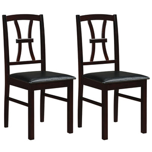 Wooden Dining Chairs Set of 2 with Faux Leather Padded Seat for Kitchen-Brown