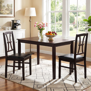 Wooden Dining Chairs Set of 2 with Faux Leather Padded Seat for Kitchen-Brown view 2