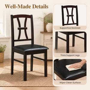 Wooden Dining Chairs Set of 2 with Faux Leather Padded Seat for Kitchen-Brown view 5