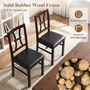 Wooden Dining Chairs Set of 2 with Faux Leather Padded Seat for Kitchen-Brown view 6