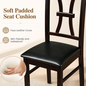 Wooden Dining Chairs Set of 2 with Faux Leather Padded Seat for Kitchen-Brown view 7