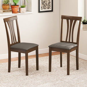 Wooden Dining Chairs Set of 2 with Linen Fabric Upholstered and Rubber Wood Frame-Brown view 2