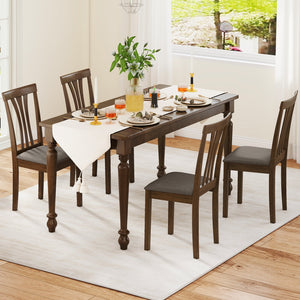Wooden Dining Chairs Set of 2 with Linen Fabric Upholstered and Rubber Wood Frame-Brown view 3