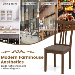 Wooden Dining Chairs Set of 2 with Linen Fabric Upholstered and Rubber Wood Frame-Brown view 7