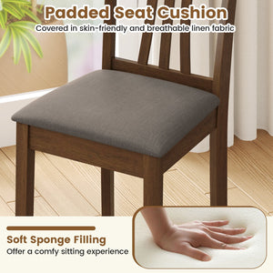 Wooden Dining Chairs Set of 2 with Linen Fabric Upholstered and Rubber Wood Frame-Brown view 8