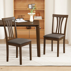 Wooden Dining Chairs Set of 2 with Linen Fabric Upholstered and Rubber Wood Frame-Brown view 9