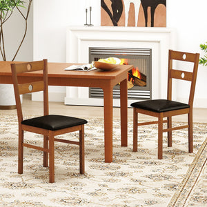 Wooden Dining Chairs Set of 4 Armless Kitchen Chairs with Hollowed Backrest-Brown view 2