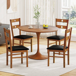 Wooden Dining Chairs Set of 4 Armless Kitchen Chairs with Hollowed Backrest-Brown view 3