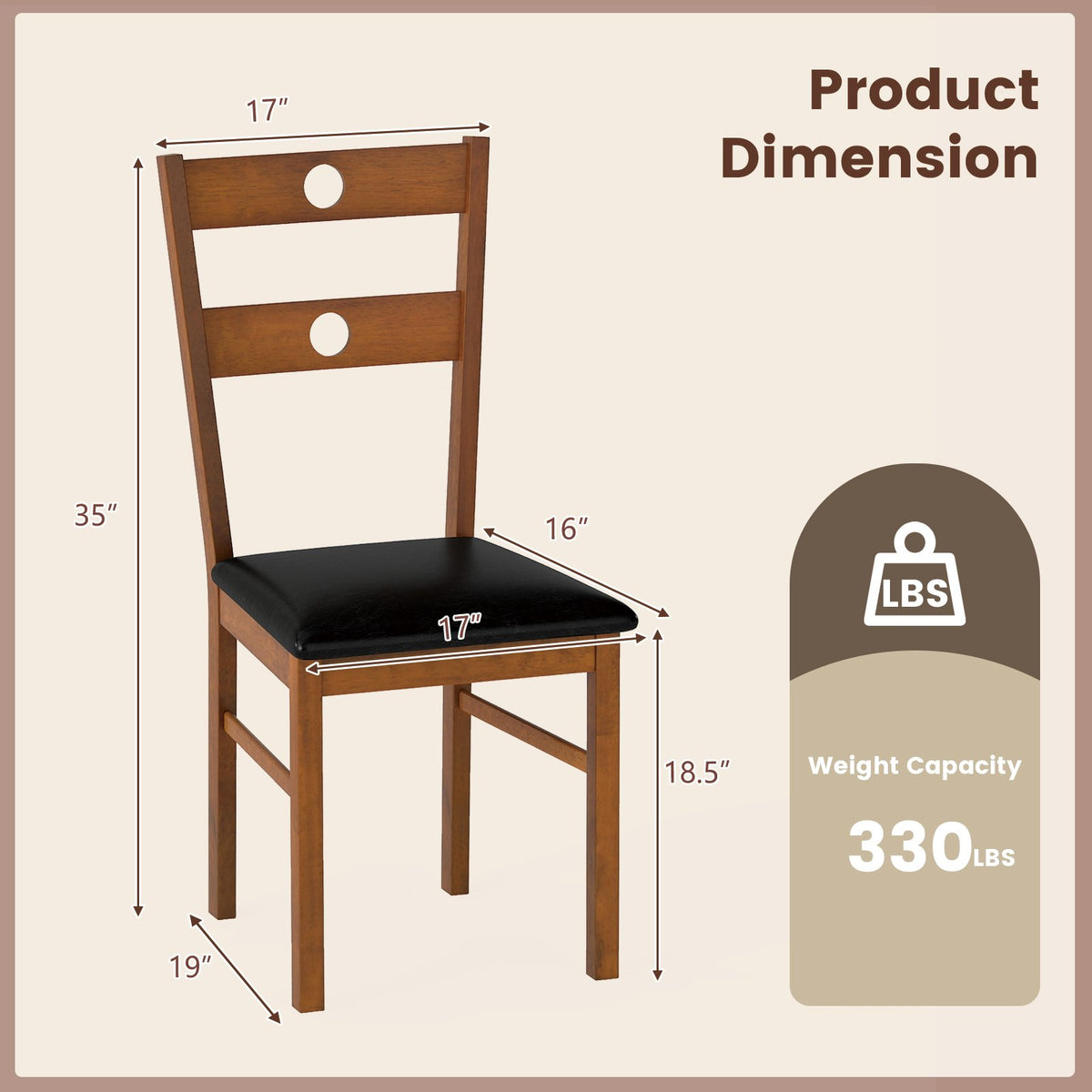 Wooden Dining Chairs Set of 4 Armless Kitchen Chairs with Hollowed Backrest-Brown view 4