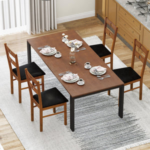 Wooden Dining Chairs Set of 4 Armless Kitchen Chairs with Hollowed Backrest-Brown view 5