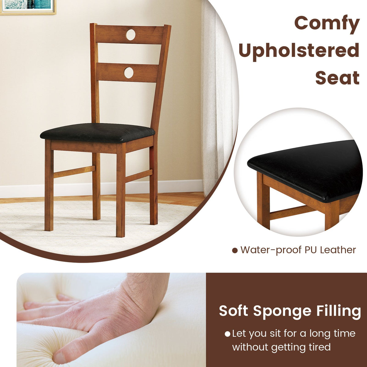 Wooden Dining Chairs Set of 4 Armless Kitchen Chairs with Hollowed Backrest-Brown view 6