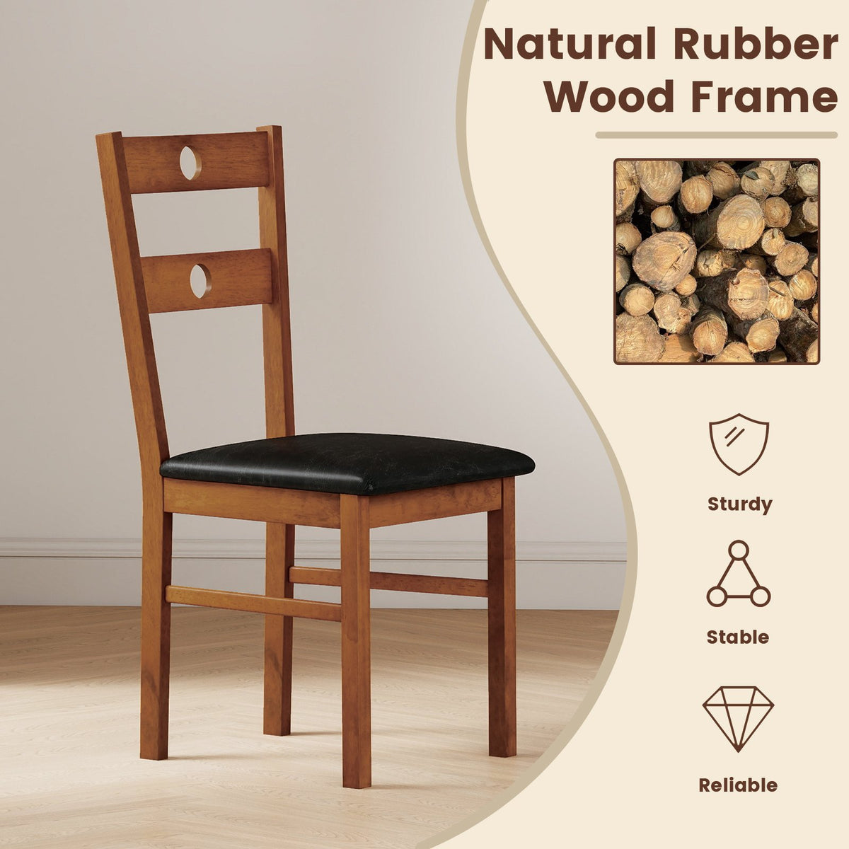 Wooden Dining Chairs Set of 4 Armless Kitchen Chairs with Hollowed Backrest-Brown view 8