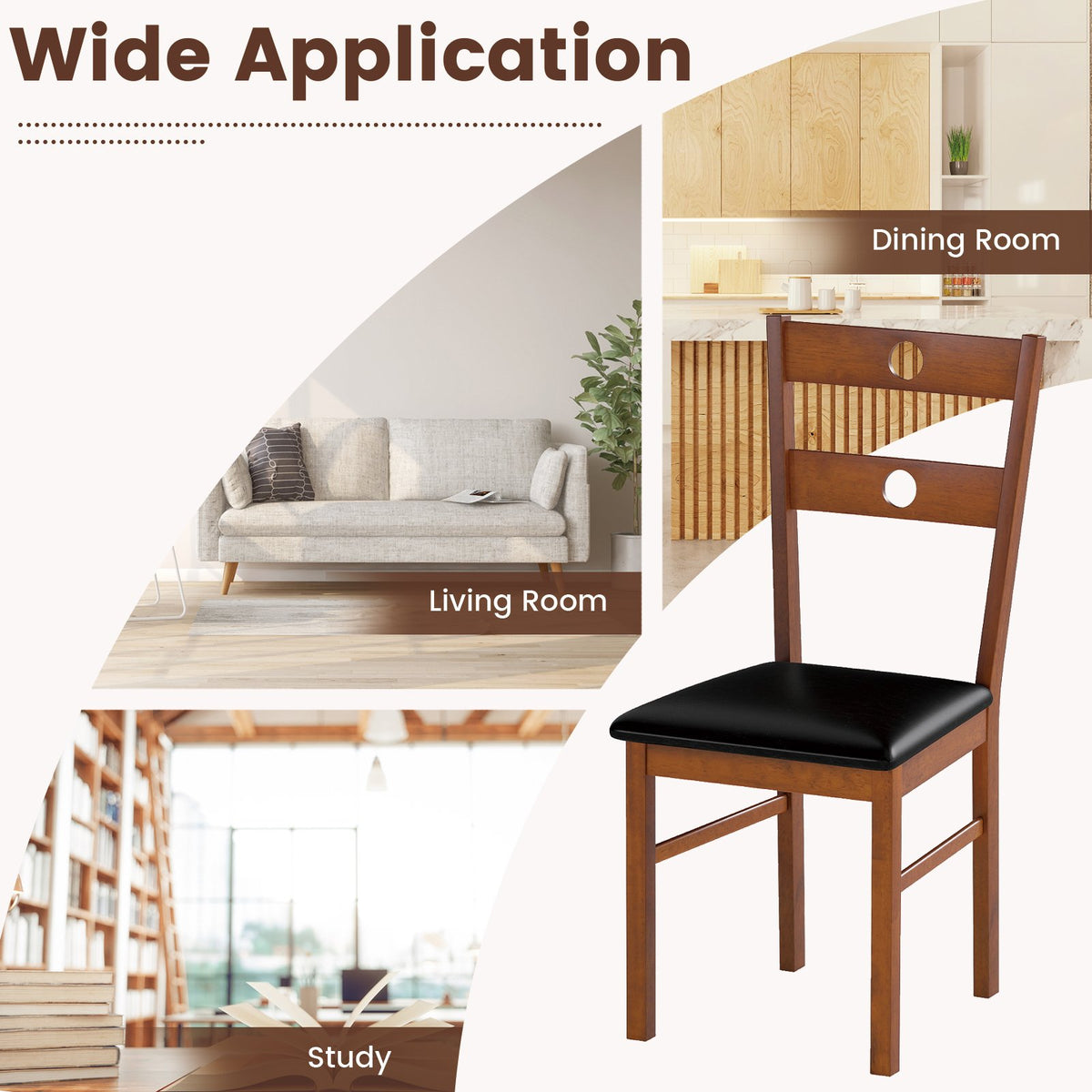 Wooden Dining Chairs Set of 4 Armless Kitchen Chairs with Hollowed Backrest-Brown view 9
