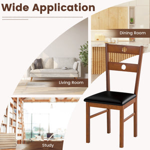 Wooden Dining Chairs Set of 4 Armless Kitchen Chairs with Hollowed Backrest-Brown view 9
