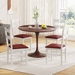 Wooden Dining Chairs Set of 4 Armless Kitchen Chairs with Hollowed Backrest-White view 3