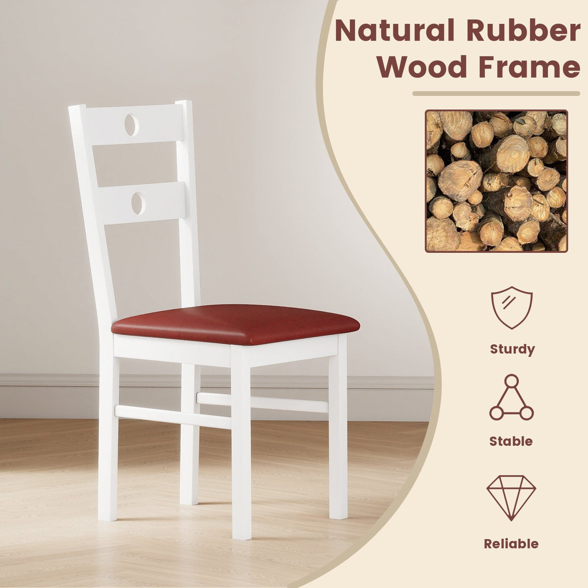 Wooden Dining Chairs Set of 4 Armless Kitchen Chairs with Hollowed Backrest-White view 7