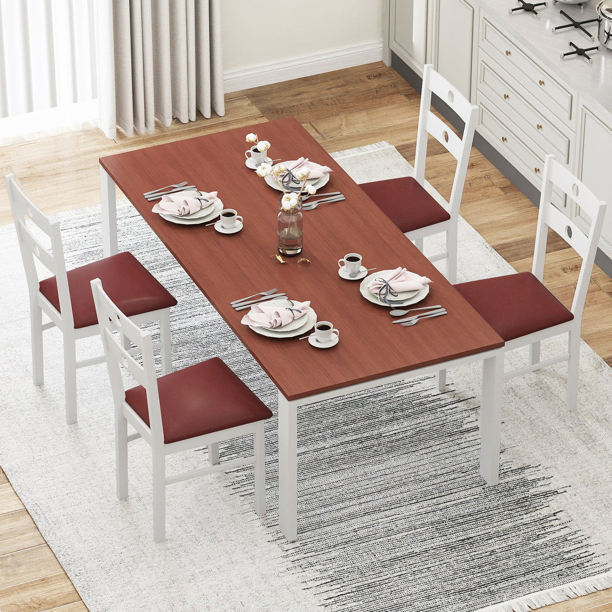 Wooden Dining Chairs Set of 4 Armless Kitchen Chairs with Hollowed Backrest-White view 9