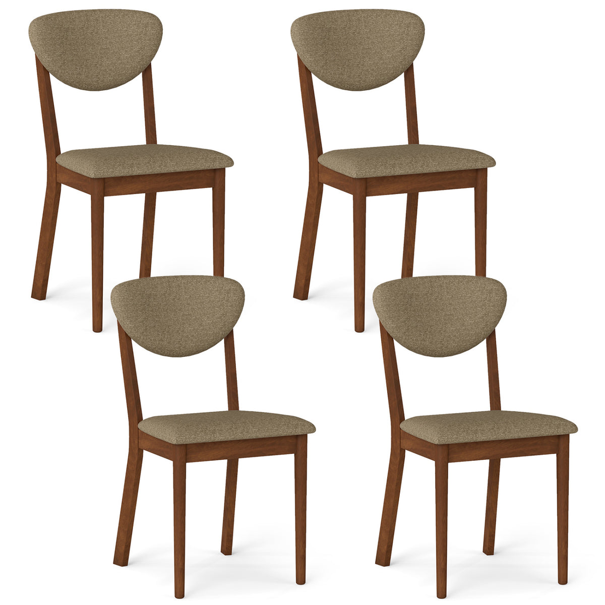 Wooden Dining Chairs Set of 4 with Padded Seat Back for Dining Room-Brown